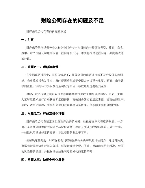 财险公司存在的问题及不足