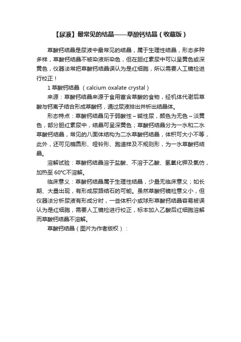 【尿液】最常见的结晶——草酸钙结晶（收藏版）