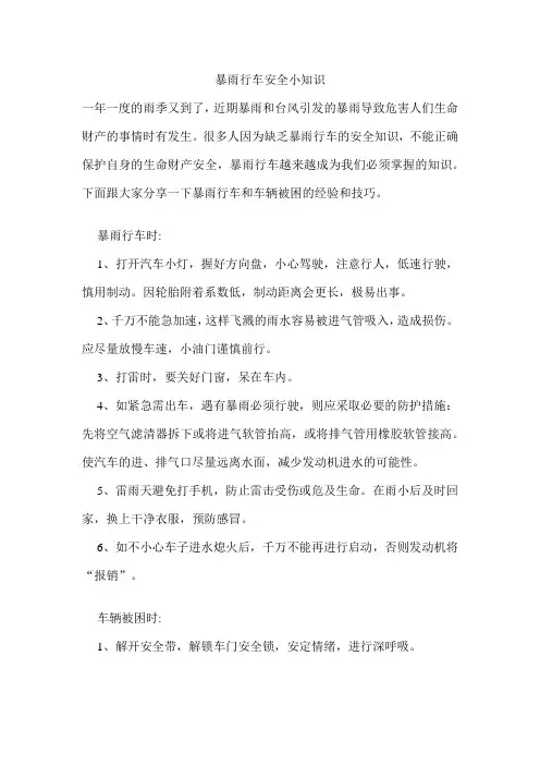 暴雨行车安全小知识