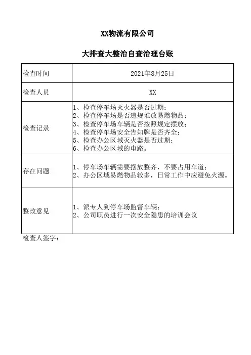 安全生产大排查大整治自查治理台账 