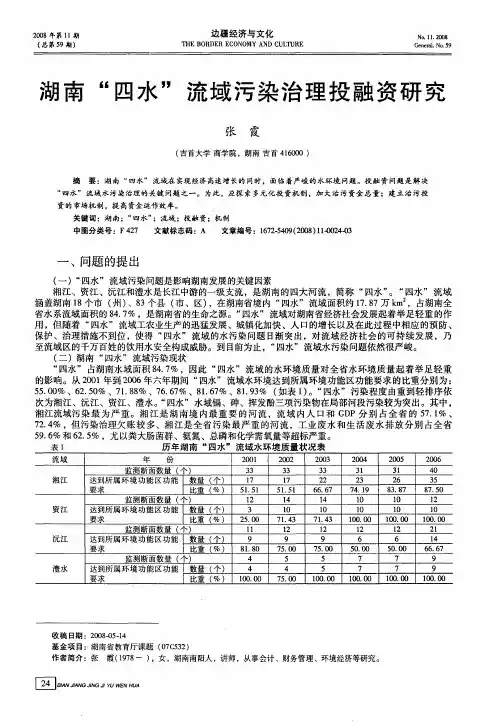 湖南“四水”流域污染治理投融资研究