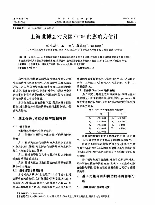上海世博会对我国GDP的影响力估计