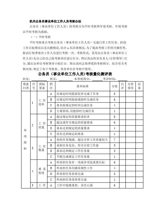机关公务员事业单位工作人员考核办法