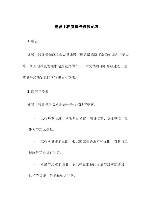 建设工程质量等级核定表
