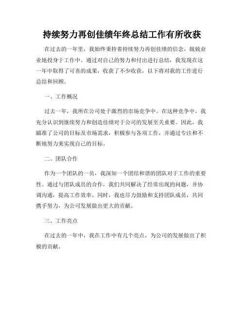 持续努力再创佳绩年终总结工作有所收获