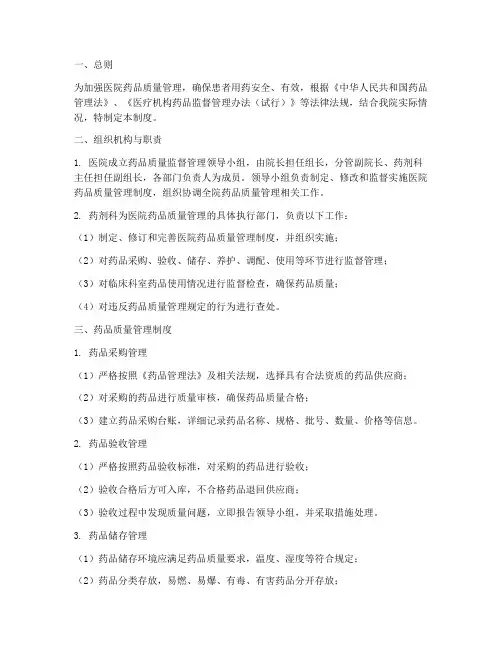 医院药品质量监督管理制度