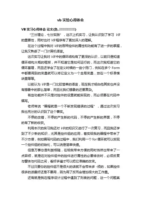 vb实验心得体会
