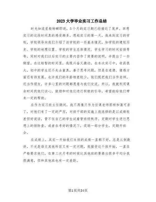 2023大学毕业实习工作总结(10篇)