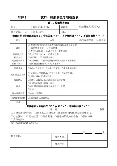 水路交通 安全生产检查表格(附件1-4)