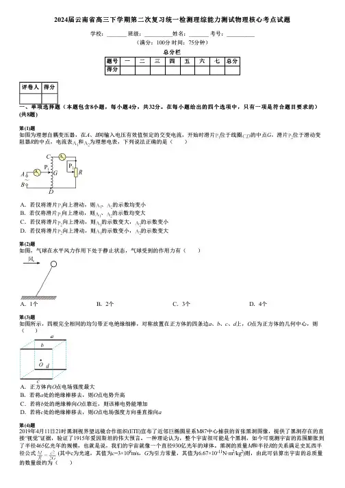 2024届云南省高三下学期第二次复习统一检测理综能力测试物理核心考点试题