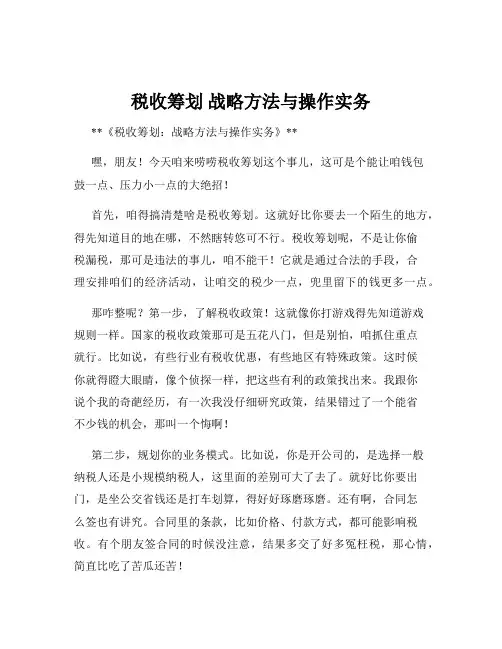 税收筹划 战略方法与操作实务