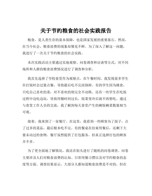 关于节约粮食的社会实践报告