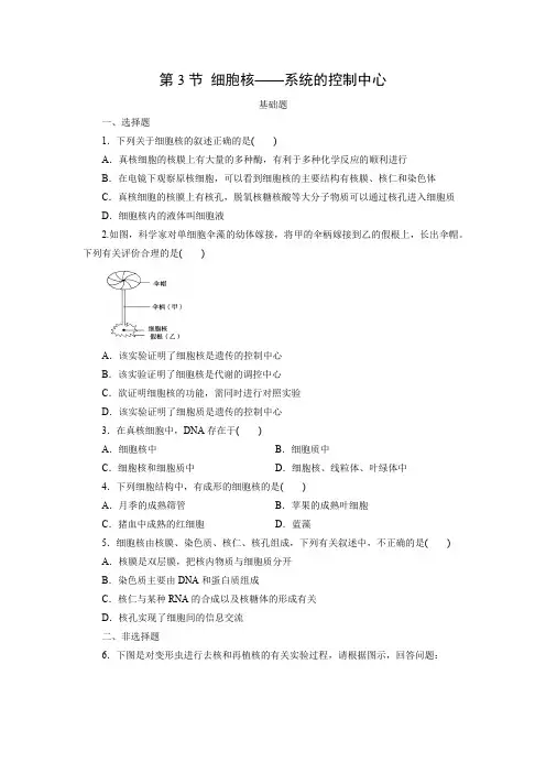 课时作业8：3.3 细胞核——系统的控制中心