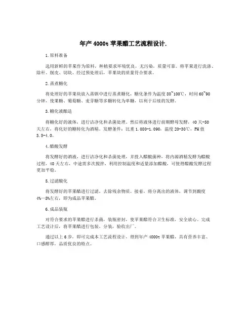 年产4000t苹果醋工艺流程设计.