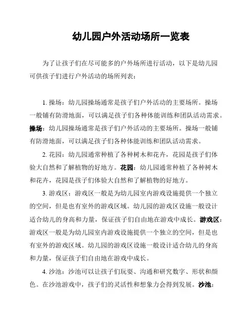 幼儿园户外活动场所一览表