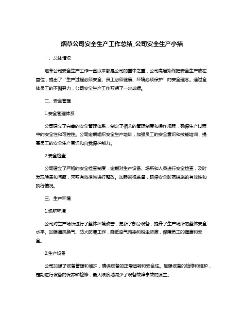 烟草公司安全生产工作总结_公司安全生产小结