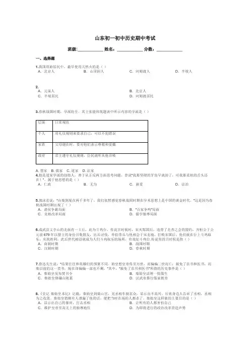 山东初一初中历史期中考试带答案解析
