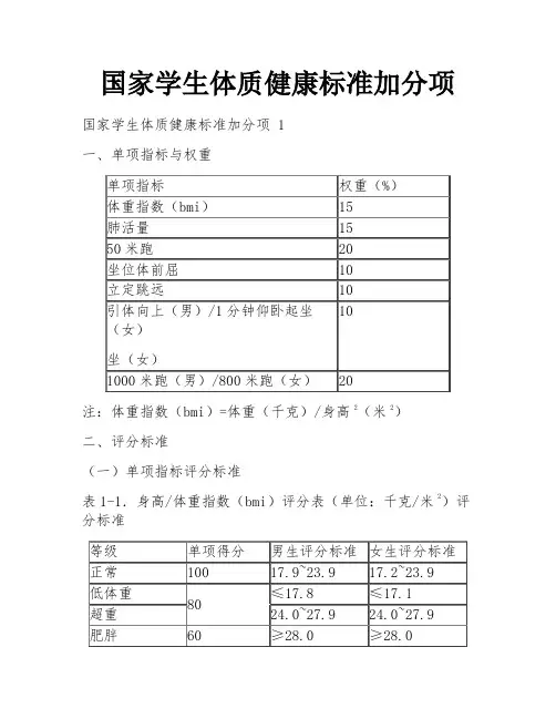 国家学生体质健康标准加分项