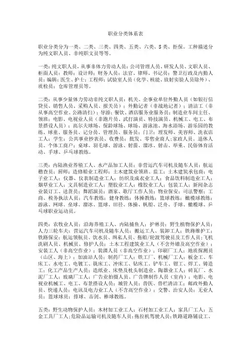 职业分类体系表