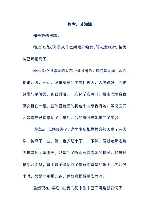 初中优秀作文——如今,才知道
