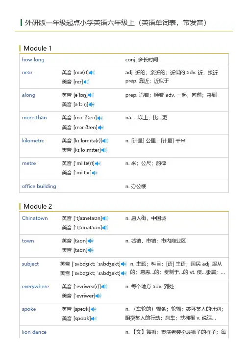 外研版一年级起点小学英语六年级上(英语单词表)