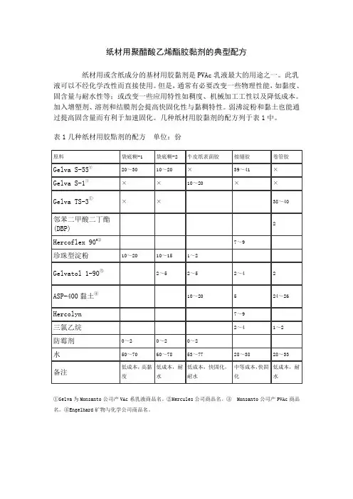 胶黏剂的配方