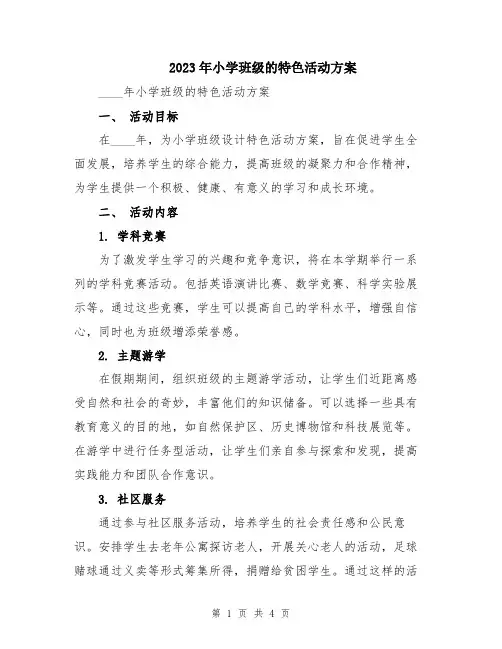 2023年小学班级的特色活动方案