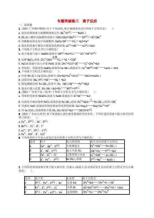 新高考新教材广西专版2025届高考化学二轮总复习专题突破练3离子反应
