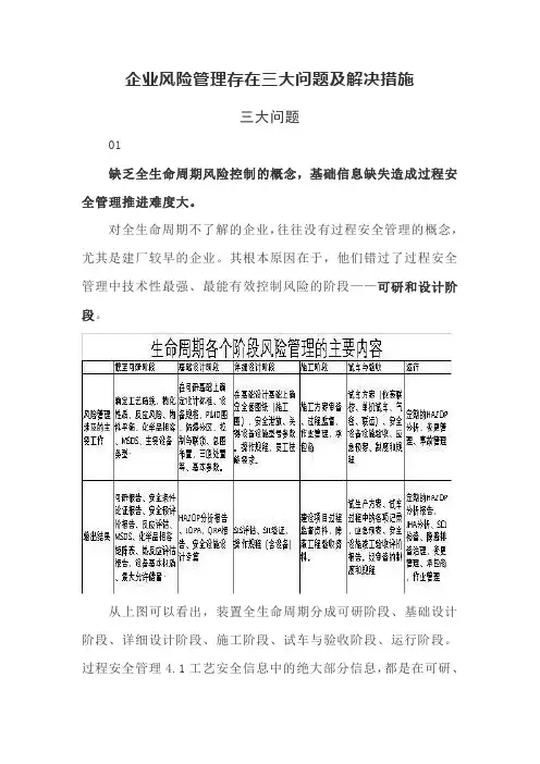 企业风险管理存在三大问题及解决措施