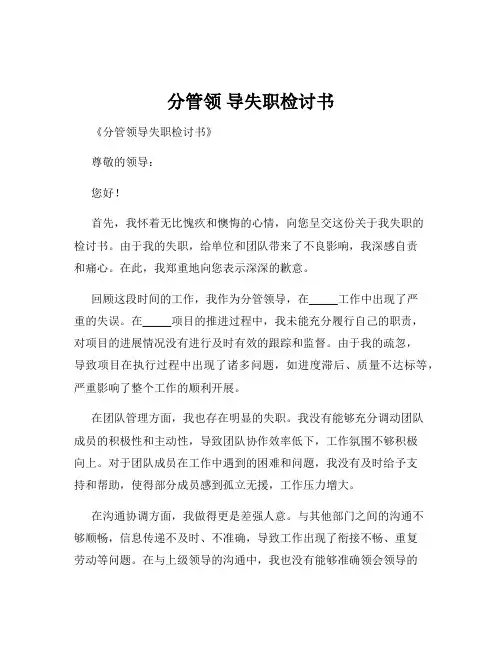 分管领 导失职检讨书