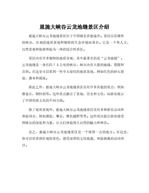 恩施大峡谷云龙地缝景区介绍
