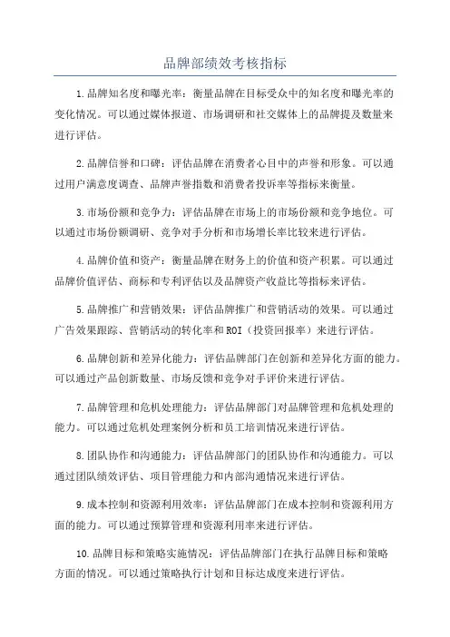 品牌部绩效考核指标