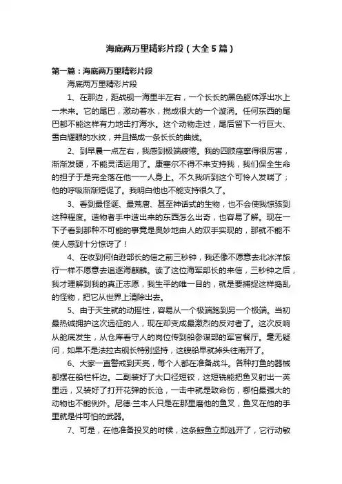 海底两万里精彩片段（大全5篇）