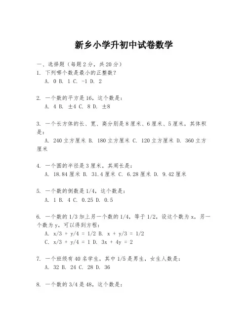 新乡小学升初中试卷数学