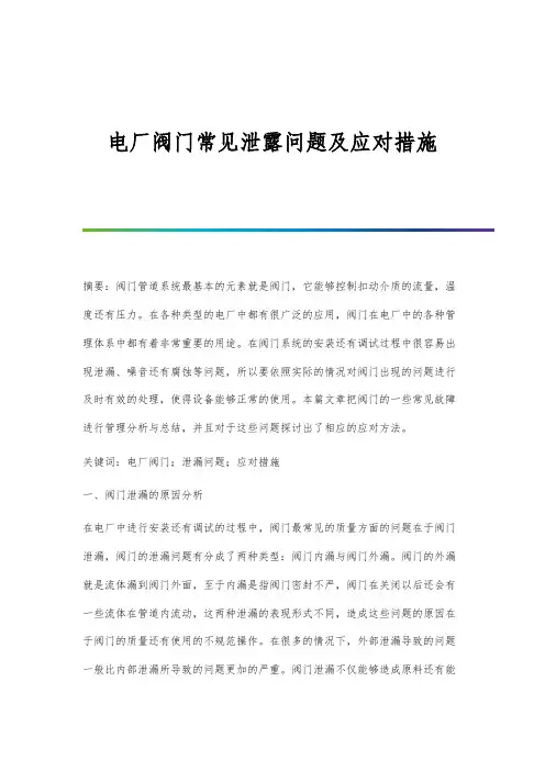 电厂阀门常见泄露问题及应对措施