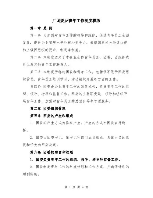 厂团委及青年工作制度模版