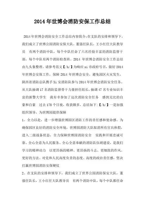 2014年世博会消防安保工作总结-