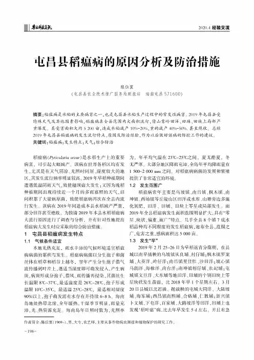 屯昌县稻瘟病的原因分析及防治措施