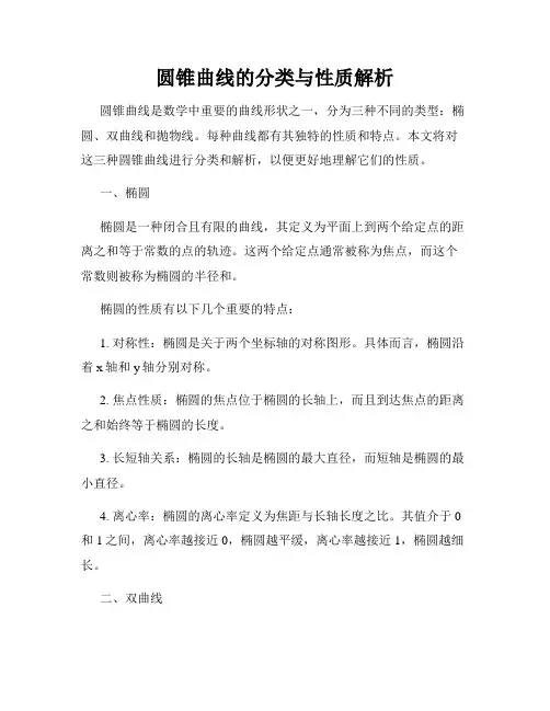 圆锥曲线的分类与性质解析