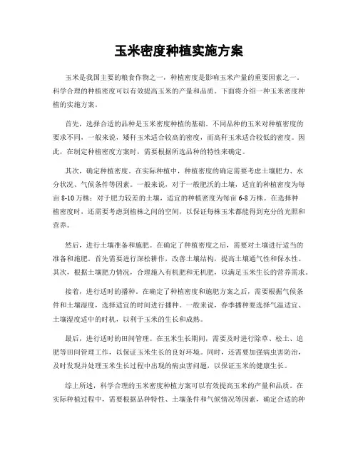 玉米密度种植实施方案