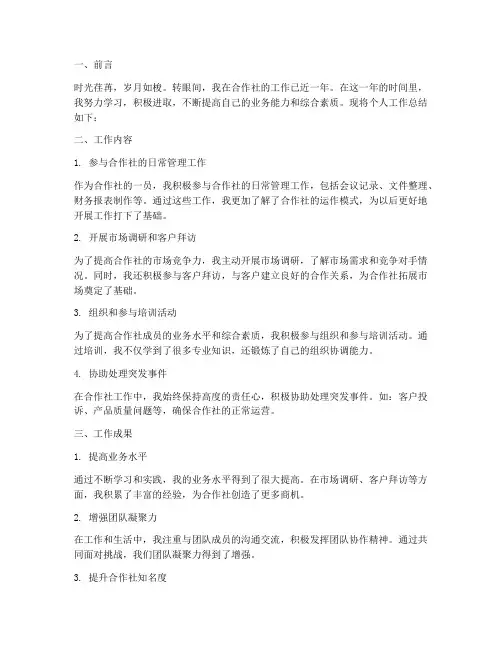 合作社个人工作总结范文