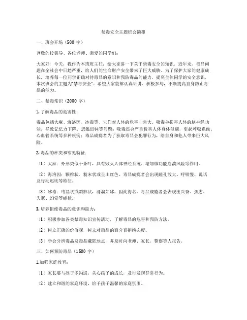 禁毒安全主题班会简报