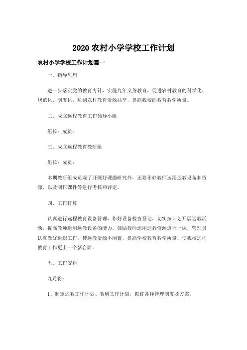 2020农村小学学校工作计划