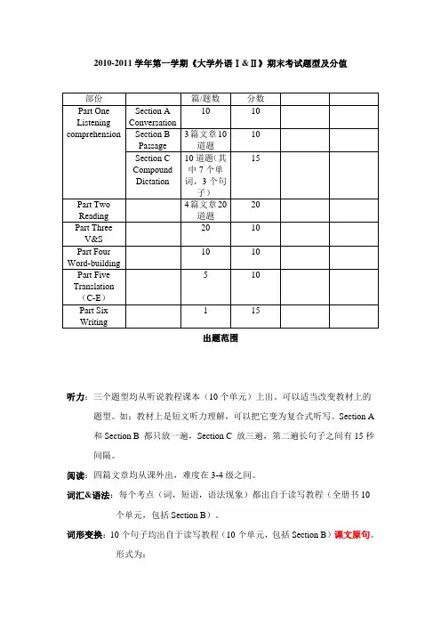 新视野大学英语期末考试样题