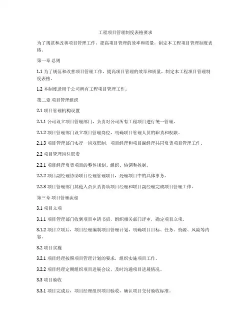 工程项目管理制度表格要求