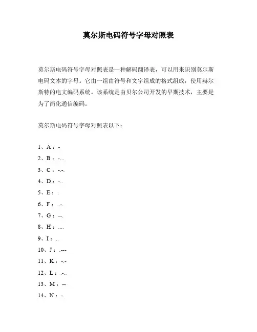 莫尔斯电码符号字母对照表