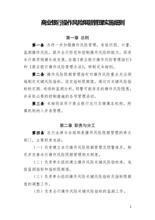 银行操作风险管理操作规程