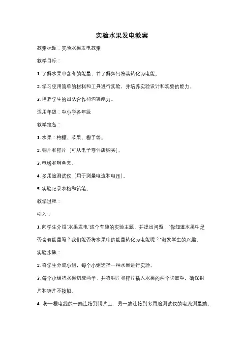 实验水果发电教案