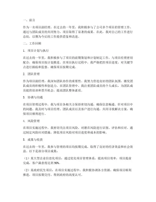 项目副经理工作总结个人