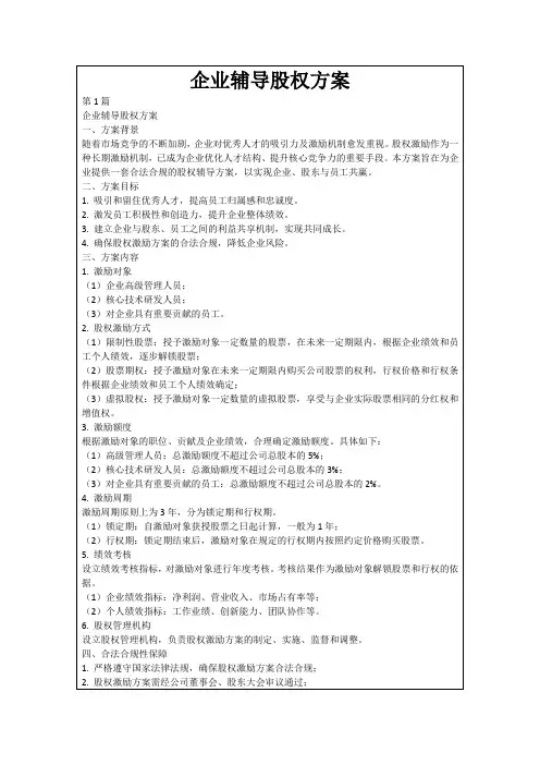 企业辅导股权方案